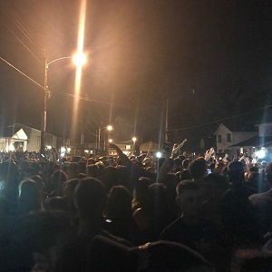 Large group of people at night